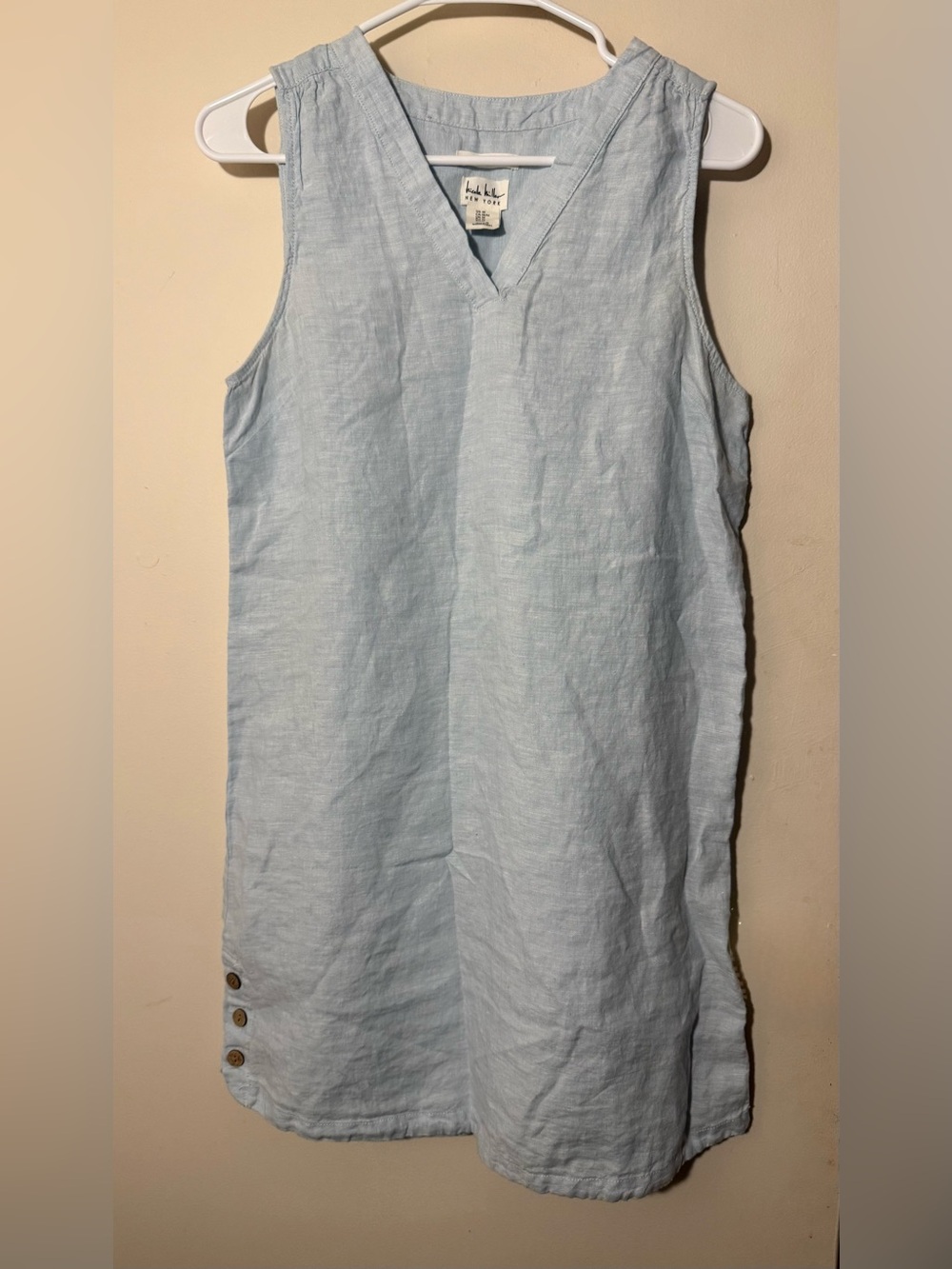 Nicole Miller Pale Blue Linen Sleeveless V-Neck Shift Dress